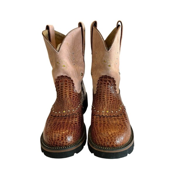 Ariat Fatbaby Western Boots Sz 8.5B Womens Brown and Pink Suede upper 2479 - Picture 4 of 11